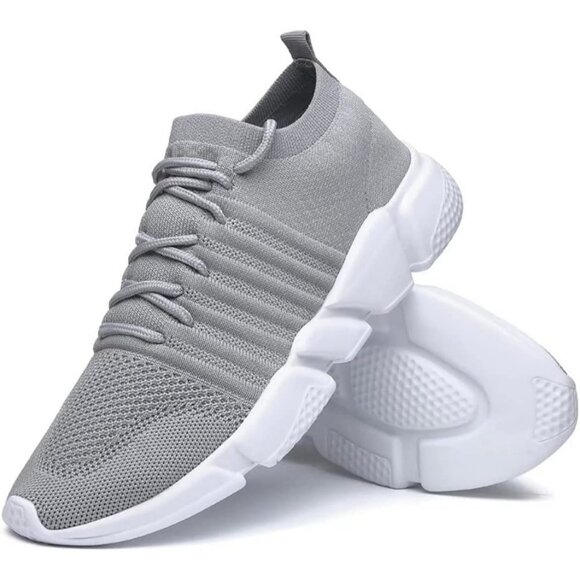 Men's Gray Knit Sole Breathable Lightweight Casual Walking Sneakers Shoes - Picture 4 of 5